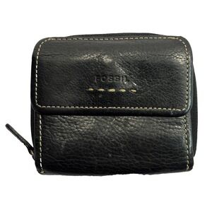 Fossil Retro Vintage Black Soft Leather Women's Wallet Logo Coin